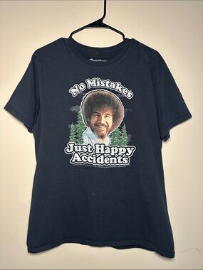 Bob Ross "No Mistakes Just Happy Accidents" Black Graphic Tee
